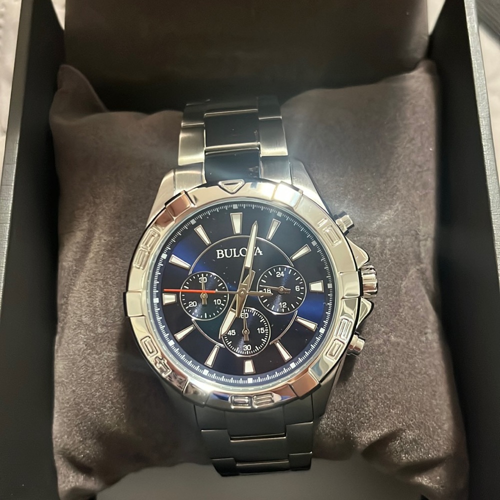 Stainless steel, water resistance, never been worn men’s Bulova watch